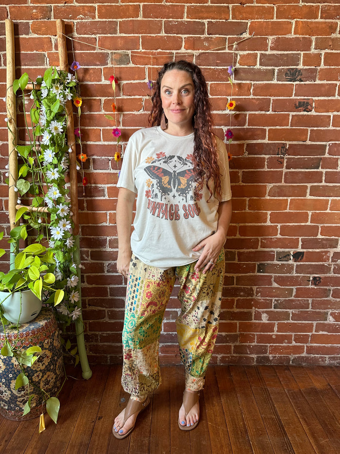 100% Cotton Harem Foldover Waistband Patchwork Pant - Fair Trade Made -Multiple Colors Available