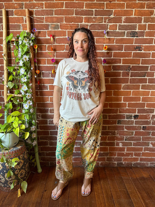 100% Cotton Harem Foldover Waistband Patchwork Pant - Fair Trade Made -Multiple Colors Available