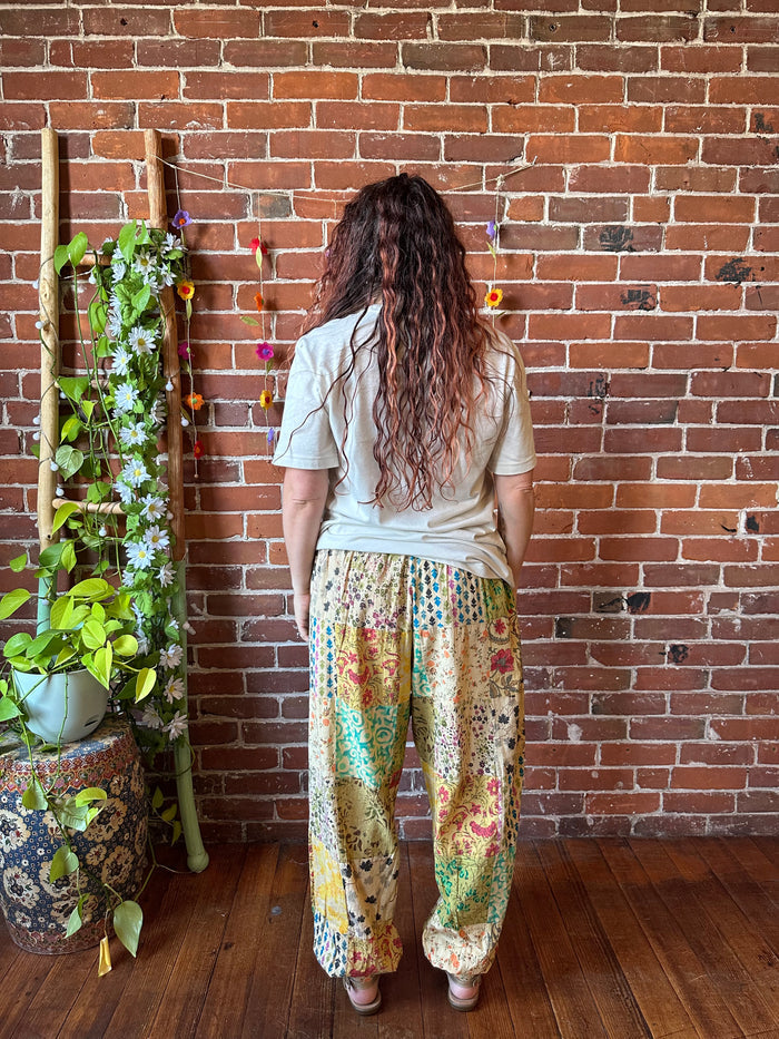 100% Cotton Harem Foldover Waistband Patchwork Pant - Fair Trade Made -Multiple Colors Available