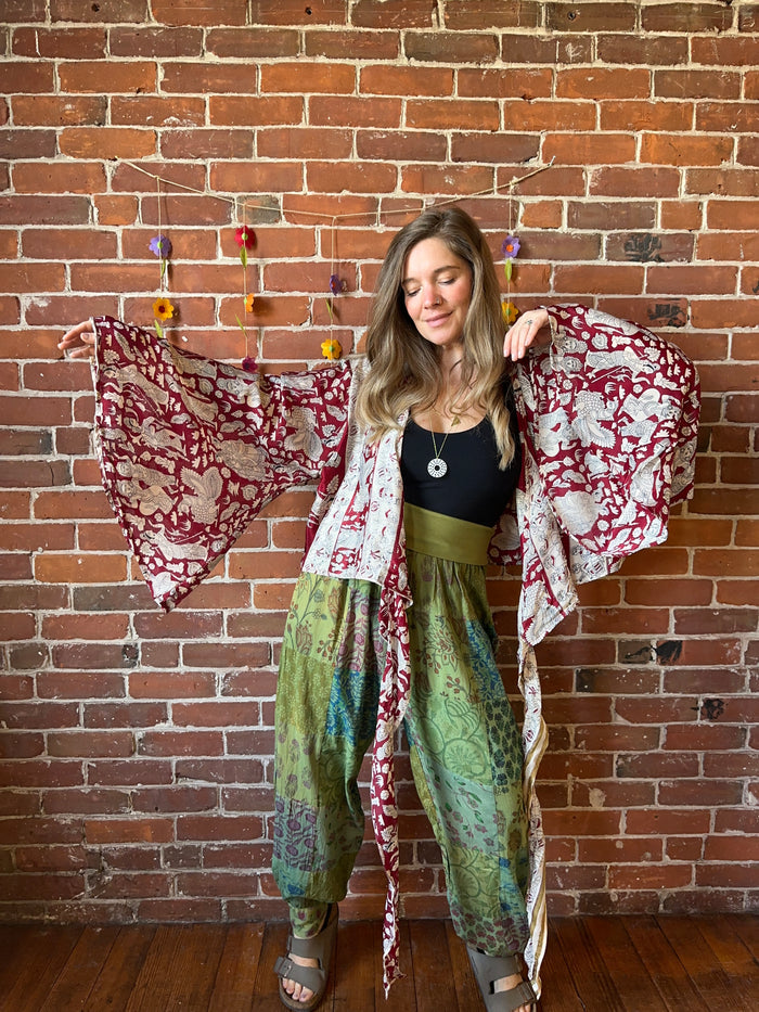 100% Cotton Harem Foldover Waistband Patchwork Pant - Fair Trade Made -Multiple Colors Available