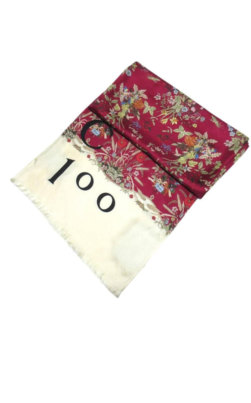 Gucci 100th Anniversary Floral Silk Scarf Burgundy - Runway Catalog
