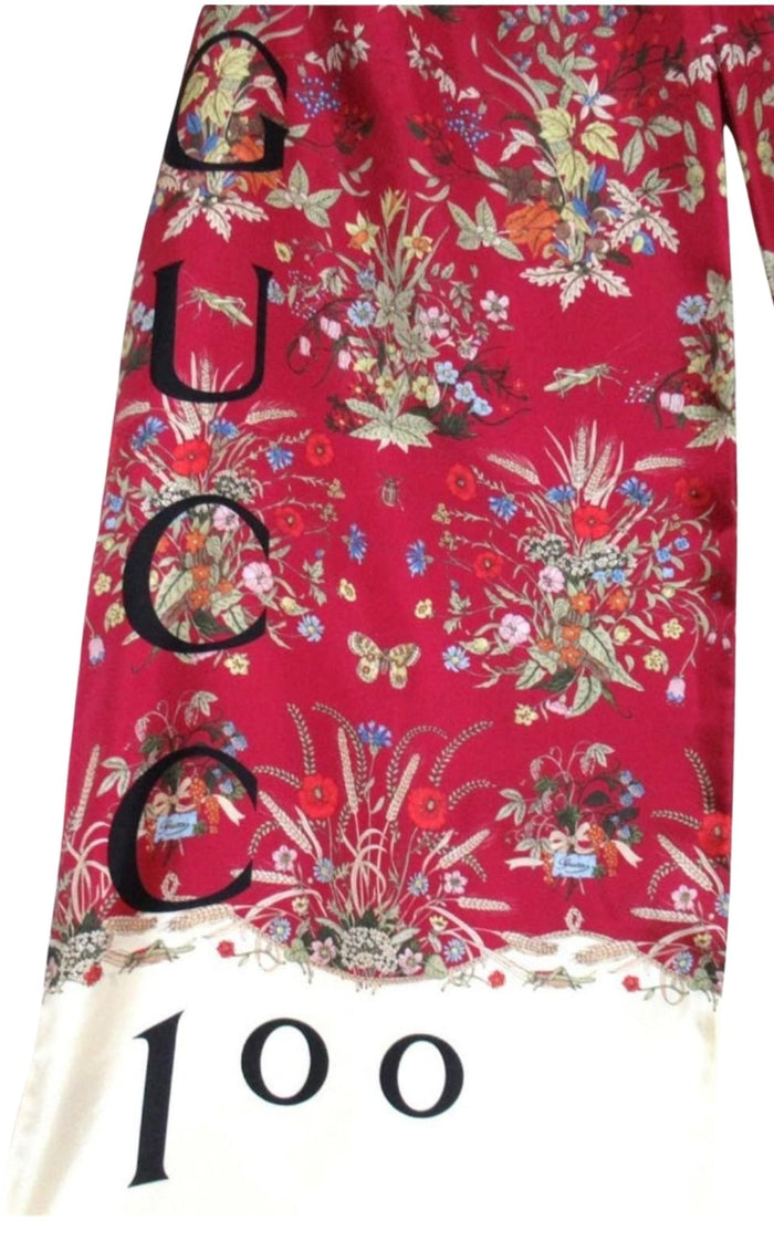 Gucci 100th Anniversary Floral Silk Scarf Burgundy - Runway Catalog