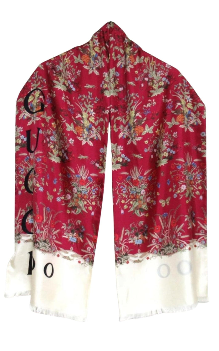 Gucci 100th Anniversary Floral Silk Scarf Burgundy - Runway Catalog