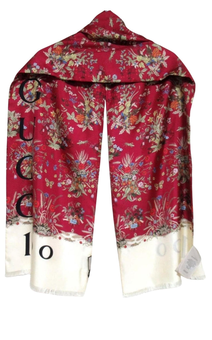 Gucci 100th Anniversary Floral Silk Scarf Burgundy - Runway Catalog