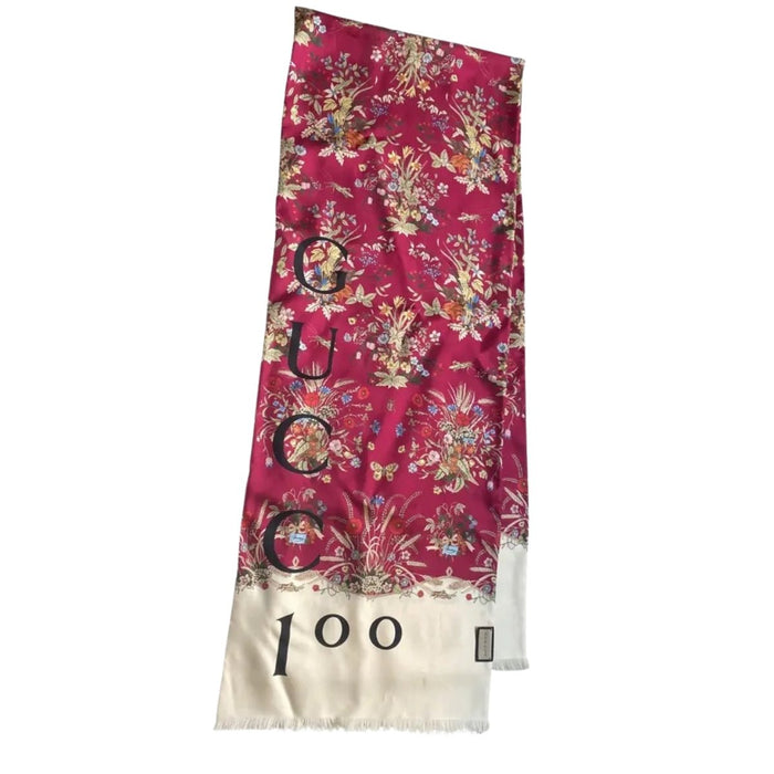 Gucci 100th Anniversary Floral Silk Scarf Burgundy - Runway Catalog