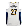 Back view White basketball jersey with 'Murray' in navy and number '27' in navy with yellow outline on a white background