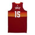 Back view Red basketball jersey with 'JOKIC' in white and number '15' in white with red outline on a white background