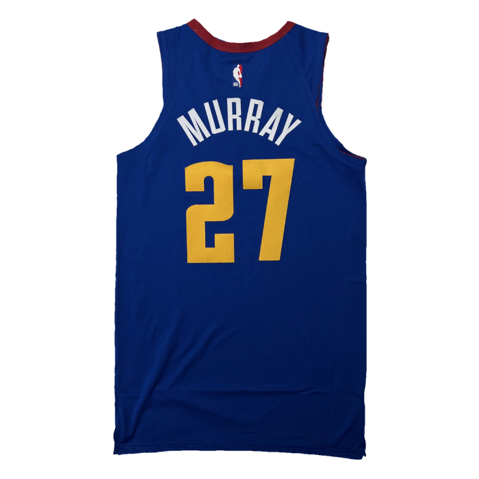 Back view Royal Blue basketball jersey with 'Murray' in white and number '27' in yellow on a white background