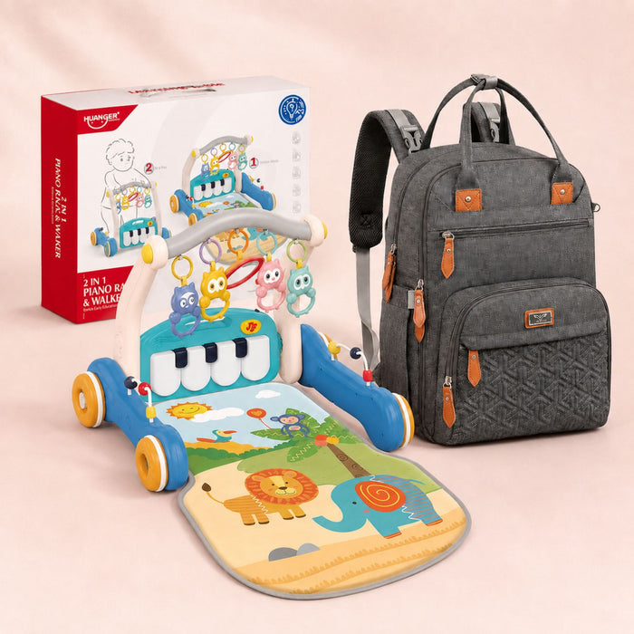 3-in-1 Baby Play Mat, Gym, Walker & Unisex Baby Diaper Bag Backpack for Mom & Dad