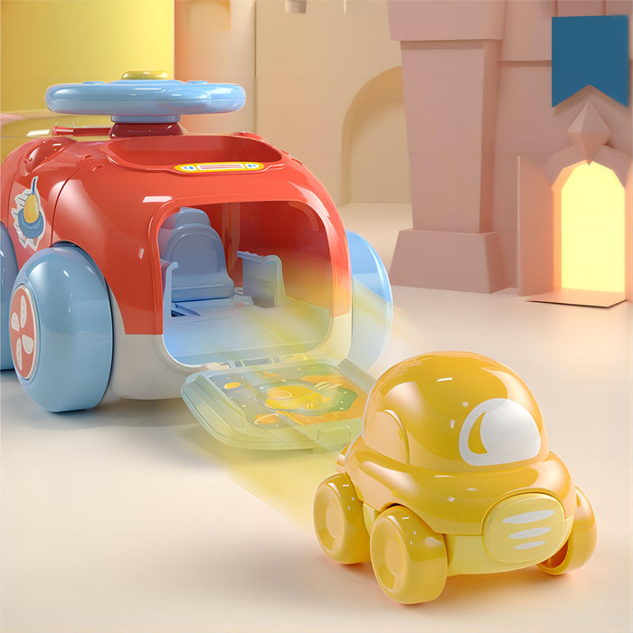 3-in-1 Fun Flick & Go Car Set – No Battery, No Winding, Easy-Grip Baby Toy with Bidirectional Glide & Compact Storage 18 Months + - Little Kooma