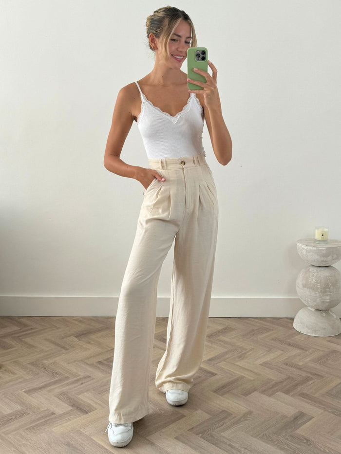 Albi Wide Leg Trouser / Cream - Style Cheat