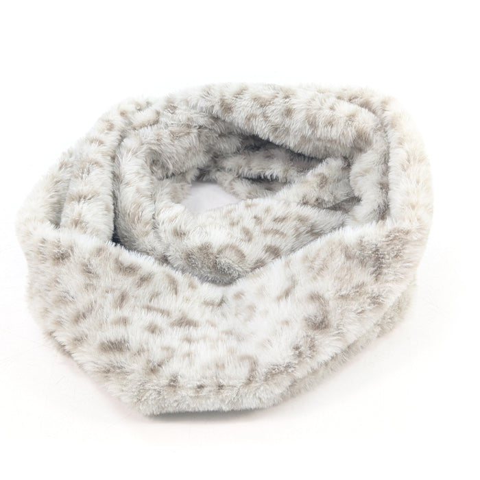 Animal Print Double Faux Fur Snood - Cream