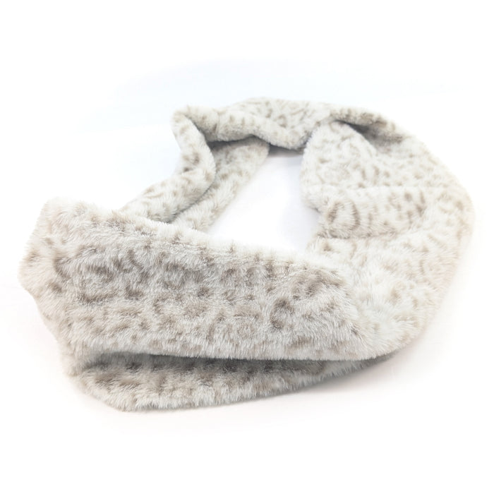 Animal Print Double Faux Fur Snood - Cream