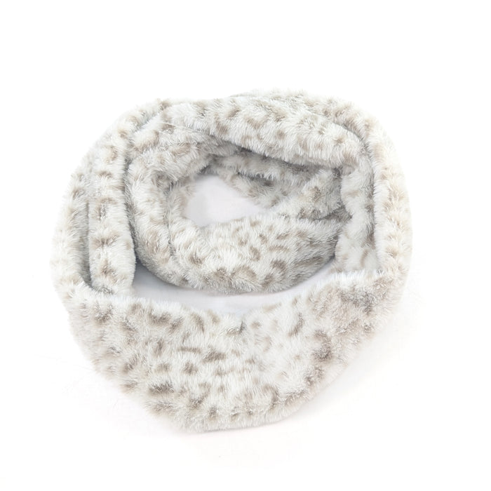 Animal Print Double Faux Fur Snood - Cream