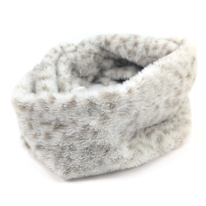 Animal Print Double Faux Fur Snood - Cream