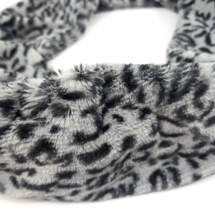 Animal Print Double Faux Fur Snood - Grey