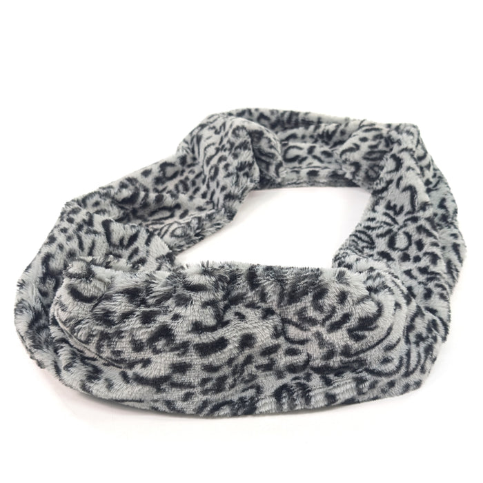 Animal Print Double Faux Fur Snood - Grey