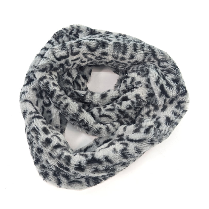 Animal Print Double Faux Fur Snood - Grey