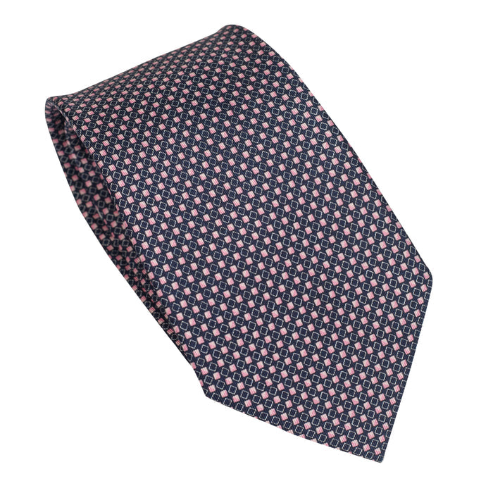 Antique Pink 100% Italian Silk Tie With Blue Micro Floral Pattern