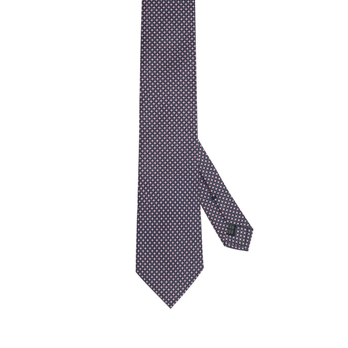 Antique Pink 100% Italian Silk Tie With Blue Micro Floral Pattern