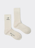 Percival Aperitivo embroidered socks in cream ribbed cotton-blend, featuring black cocktail motifs, shown flat.