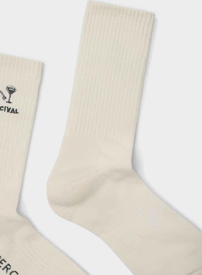 Cream Percival Aperitivo Embroidered Socks in ribbed cotton, featuring a small black cocktail glass motif.