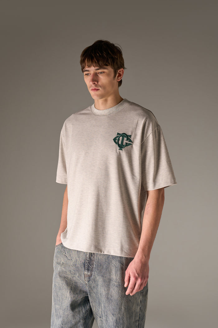 APPLIQUE MONOGRAM EMBLEM T-SHIRT - GREY MARL