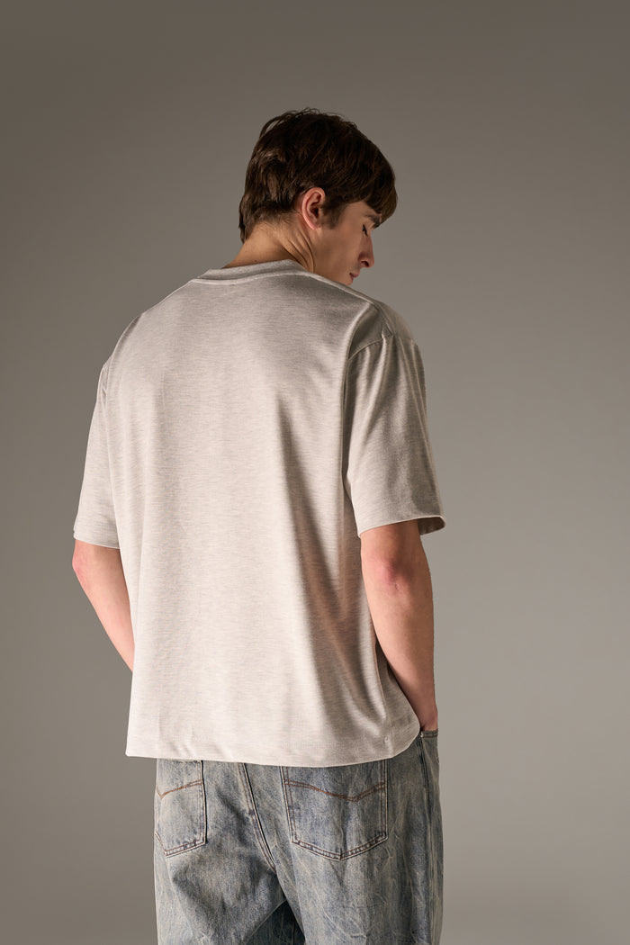 APPLIQUE MONOGRAM EMBLEM T-SHIRT - GREY MARL