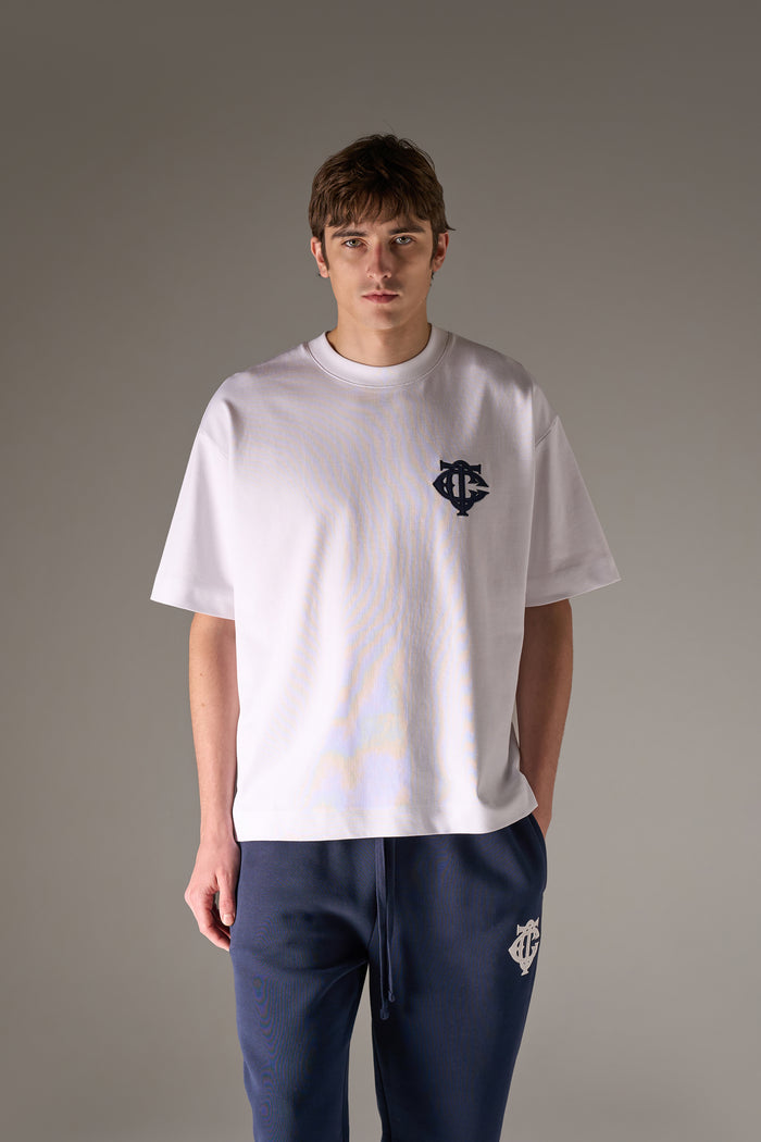 APPLIQUE MONOGRAM EMBLEM T-SHIRT - WHITE NAVY