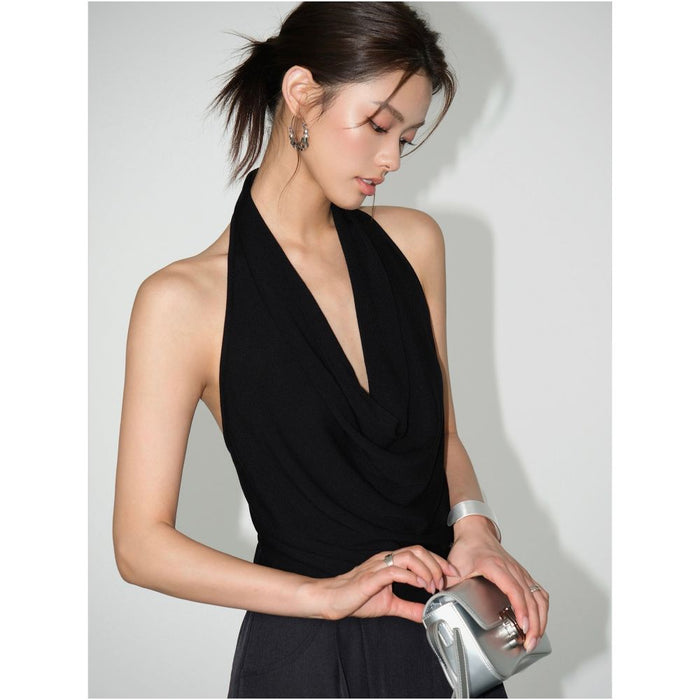 ASAYA7278 – Étoile Drape Halter Knit Top ✨🖤🤍