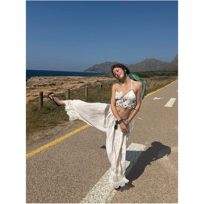 WINNI CELH26 Summer Lace Patchwork Mesh Casual Elastic Waist Loose Wide Leg Relaxed Lantern Pants image 1