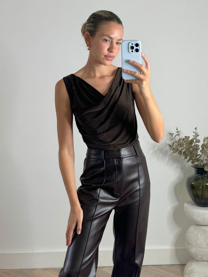 Ashton Cowl Neck Jersey Top in Brown - Style Cheat