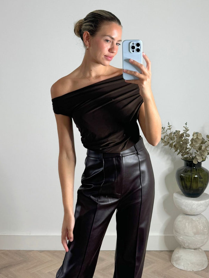 Ashton Cowl Neck Jersey Top in Brown - Style Cheat