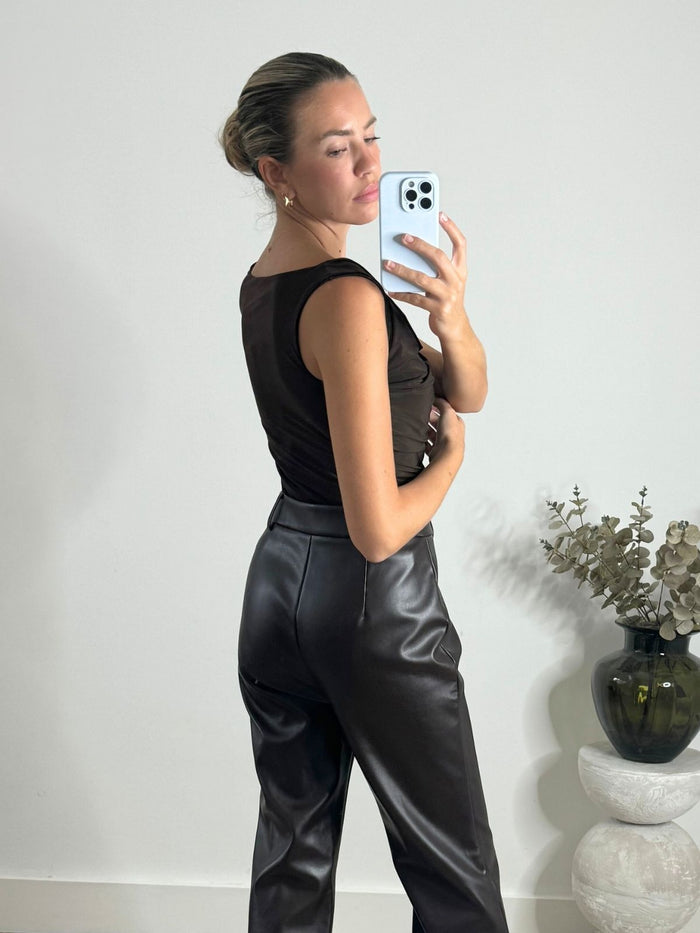 Ashton Cowl Neck Jersey Top in Brown - Style Cheat