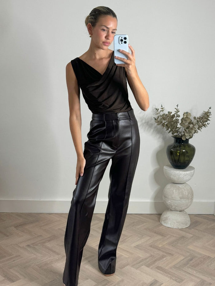 Ashton Cowl Neck Jersey Top in Brown - Style Cheat