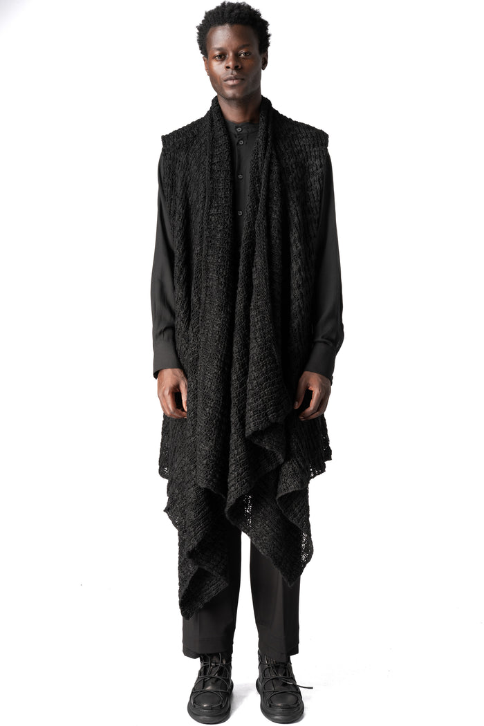 Asymmetric wool-blend bouclé gilet, Black