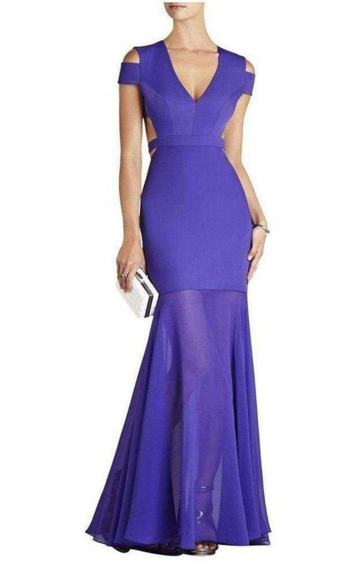 BCBGMAXAZRIA Ava Cut Out Persian Blue Full Length Formal Dress - Runway Catalog