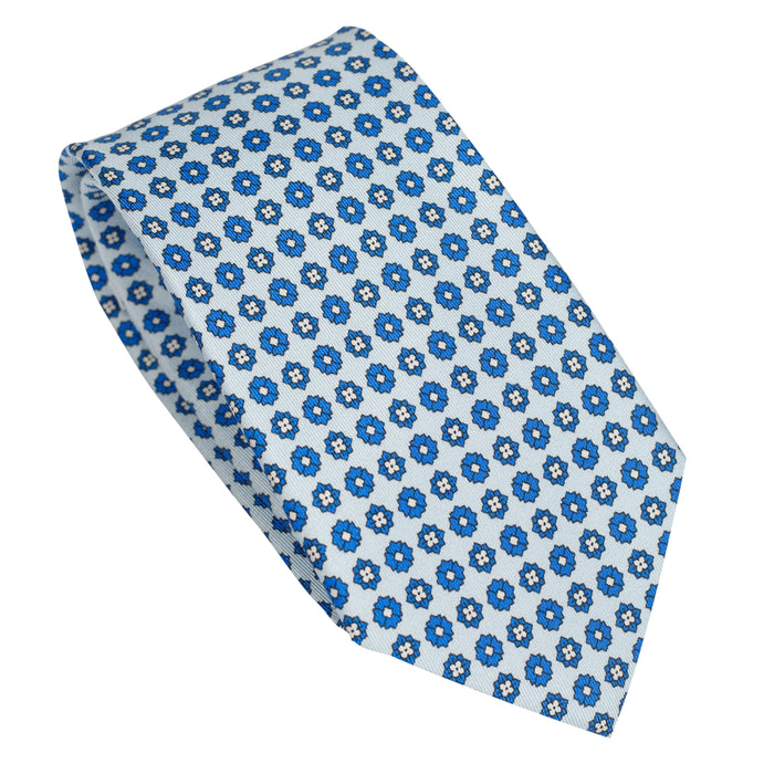 Baby Blue 100% Italian Silk Tie With Micro Blue Floral Pattern