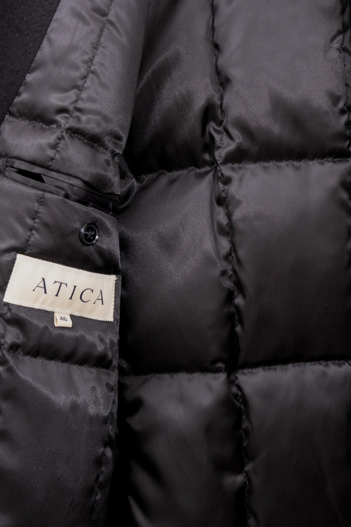 Black Down Filled Wool Overcoat - Atica Man