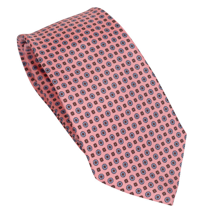 Blush Pink 100% Italian Silk Tie With Micro Floral Pattern