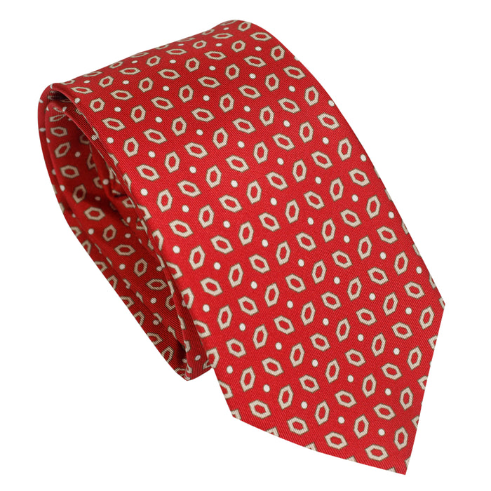 Bold Red 100% Italian Silk Tie with Geometric Pattern