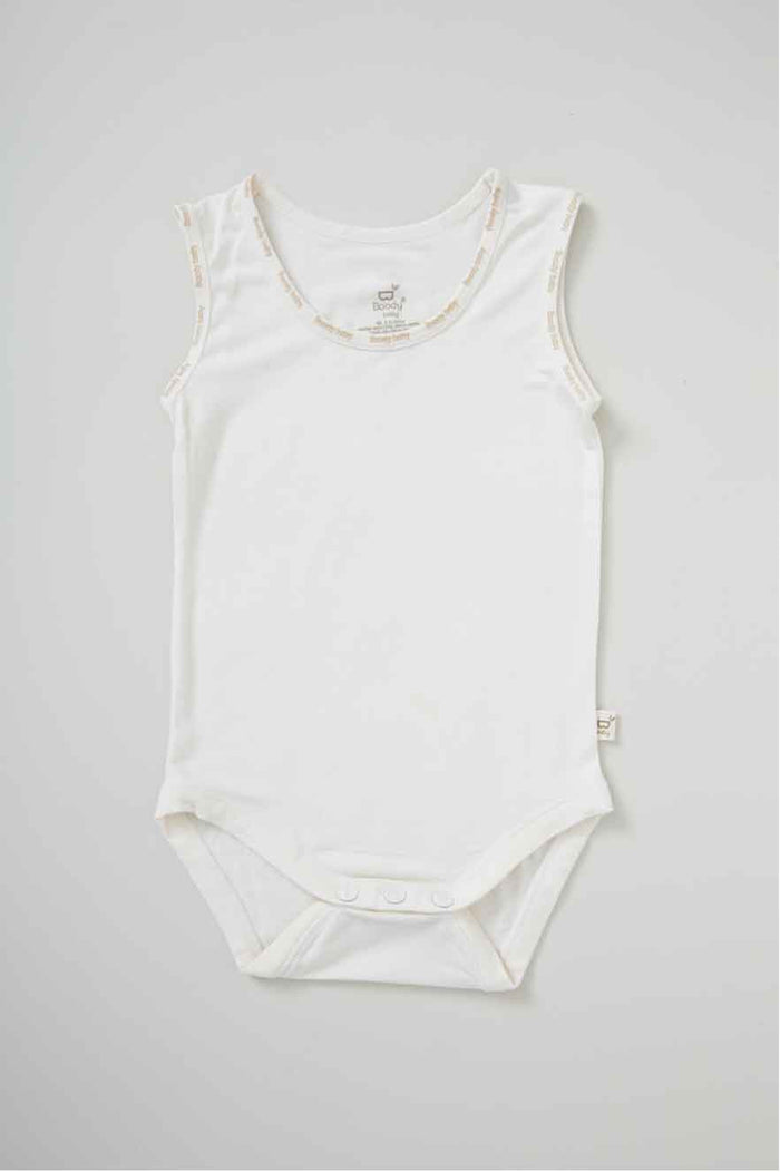 White Vegan Organic Sleeveless Baby Bodysuit | White Bamboo Baby Sleeveless Bodysuit | Natural Sleeveless Baby Onesie
