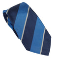 Bright Blue 100% Italian Silk Tie With Light Blue Regimental Stripes