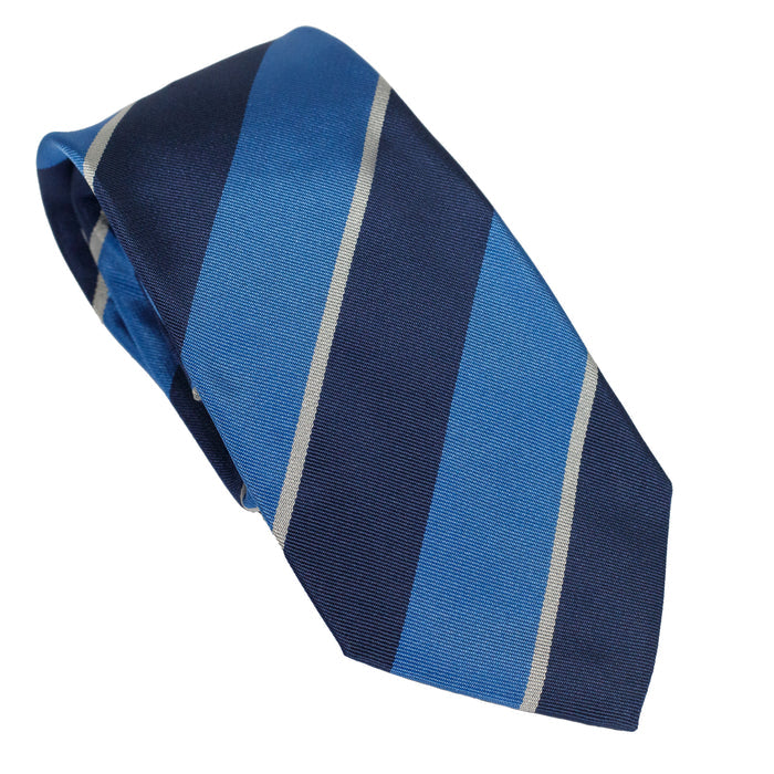 Bright Blue 100% Italian Silk Tie With Light Blue Regimental Stripes