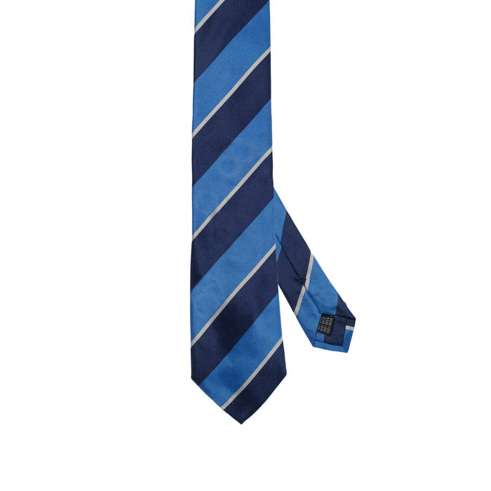 Bright Blue 100% Italian Silk Tie With Light Blue Regimental Stripes