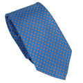 Bright Blue 100% Italian Silk Tie With Micro Red Floral Pattern