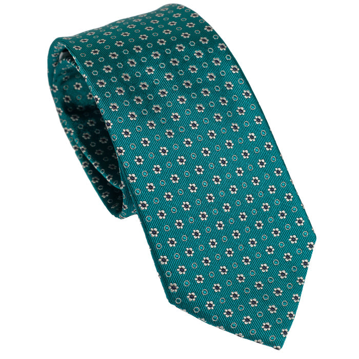 Bright Green 100% Italian Silk Tie with Micro Floral Pattern