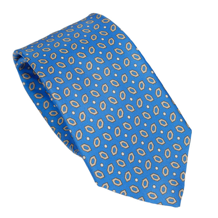 Bright Light Blue 100% Italian Silk Tie With Repeated Oval Pattern
