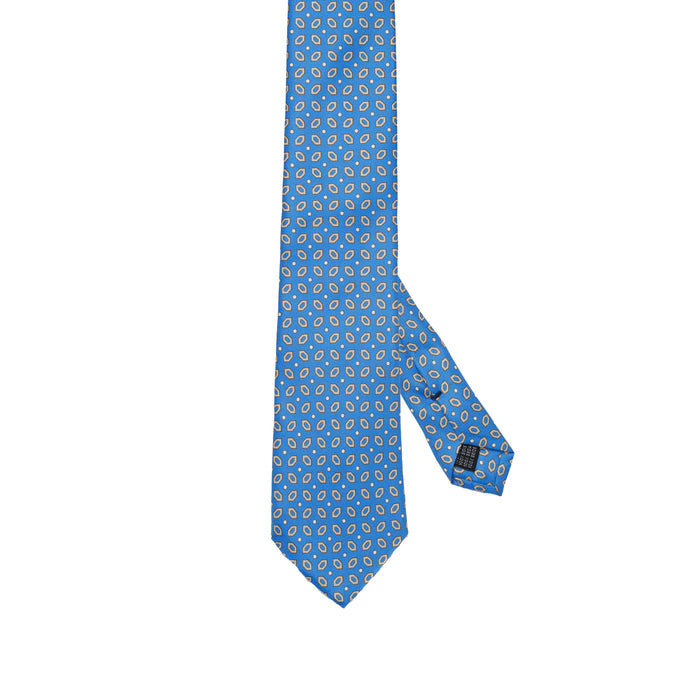 Bright Light Blue 100% Italian Silk Tie With Repeated Oval Pattern