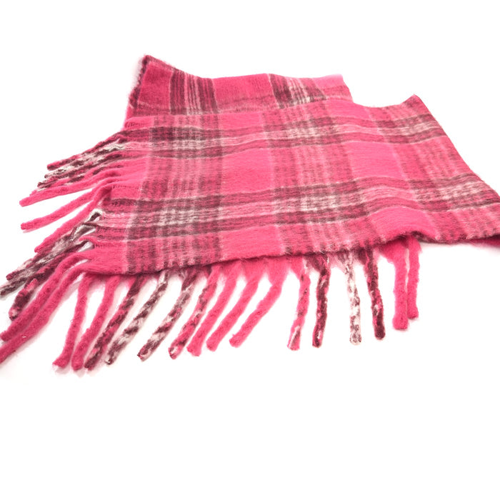 Bright Pink Check Plaid Poncho - Thick Cosy Feel